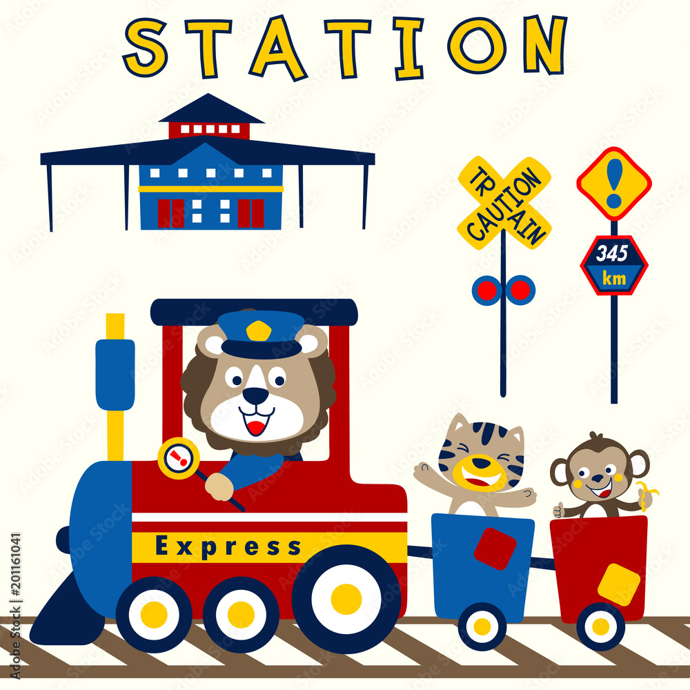 animals recreation with coal train, vector cartoon illustration Stock  Vector | Adobe Stock