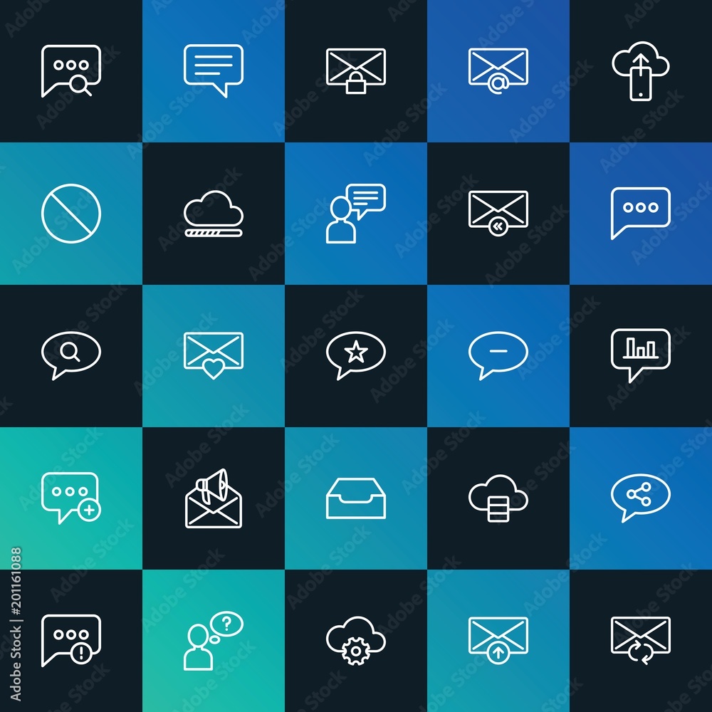 Modern Simple Set of cloud and networking, chat and messenger, email Vector outline Icons. ..Contains such Icons as question and more on dark and gradient background. Fully Editable. Pixel Perfect. Modern Simple Set of cloud and networking, chat and messenger, email Vector outline Icons. ..Contains such Icons as question and more on dark and gradient background. Fully Editable. Pixel Perfect.