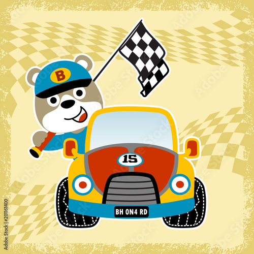 Animal racer on race car, vector cartoon illustration