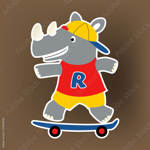 rhino the skateboarder, vector cartoon illustration