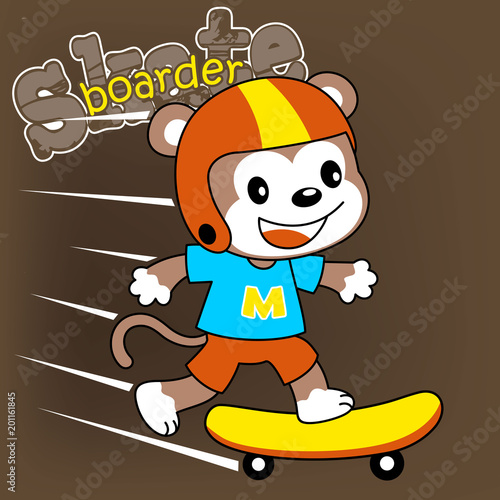 monkey the skateboarder, vector cartoon illustration