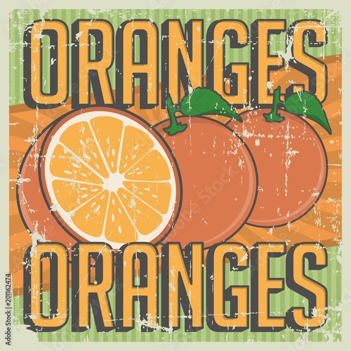 Plakat Pomarańczowy pomarańcze rocznika Retro Signage wektor