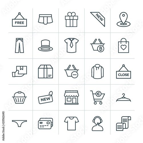 Modern Simple Set of clothes, shopping Vector outline Icons. ..Contains such Icons as  payment,  call,  underwear,  center,  cotton, debit and more on white background. Fully Editable. Pixel Perfect