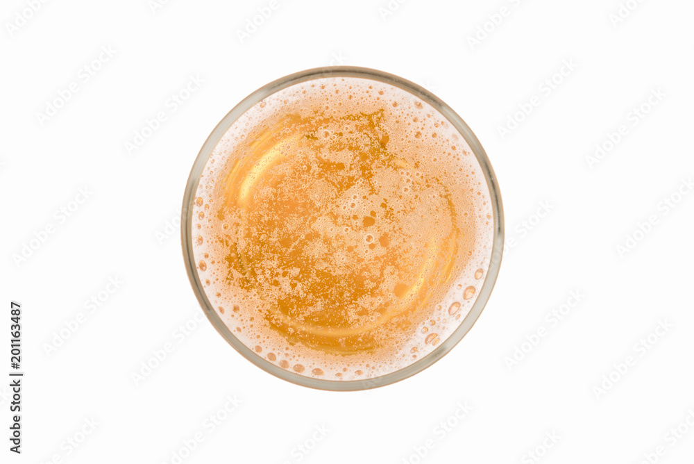 Glass of beer isolated on white background.top view.bub Glass of beer isolated on white background.top view.bub
