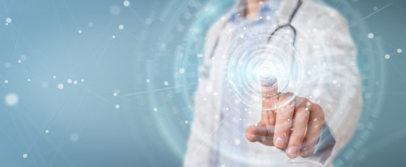 Doctor using digital medical futuristic interface 3D rendering