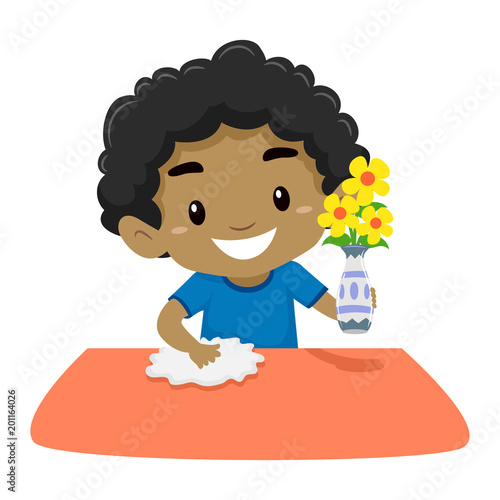 Vector Illustration of Kid Boy cleaning the table 