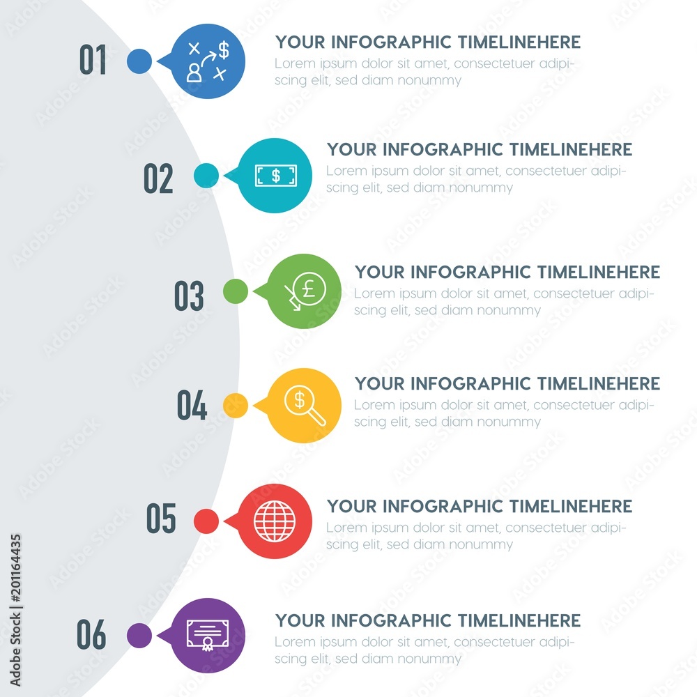 Naklejka premium Flat business, money infographic timeline template with 7 options for presentations, advertising, annual reports
