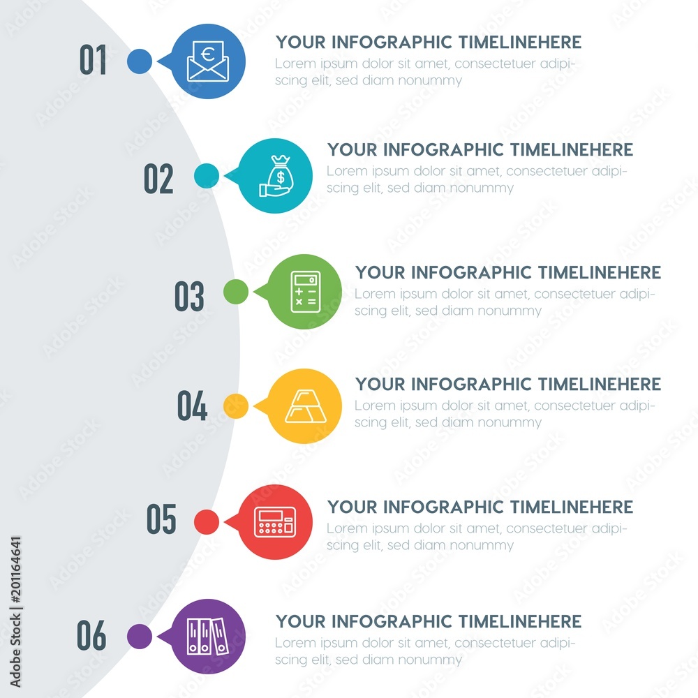 Fototapeta premium Flat business, money infographic timeline template with 7 options for presentations, advertising, annual reports