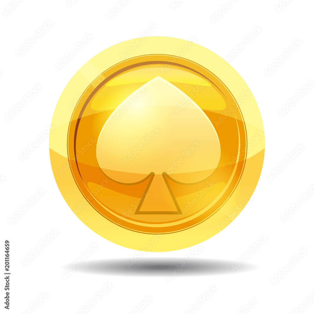 Game coin with peak, game interface, gold, vector, cartoon style, isolated Game coin with peak, game interface, gold, vector, cartoon style, isolated