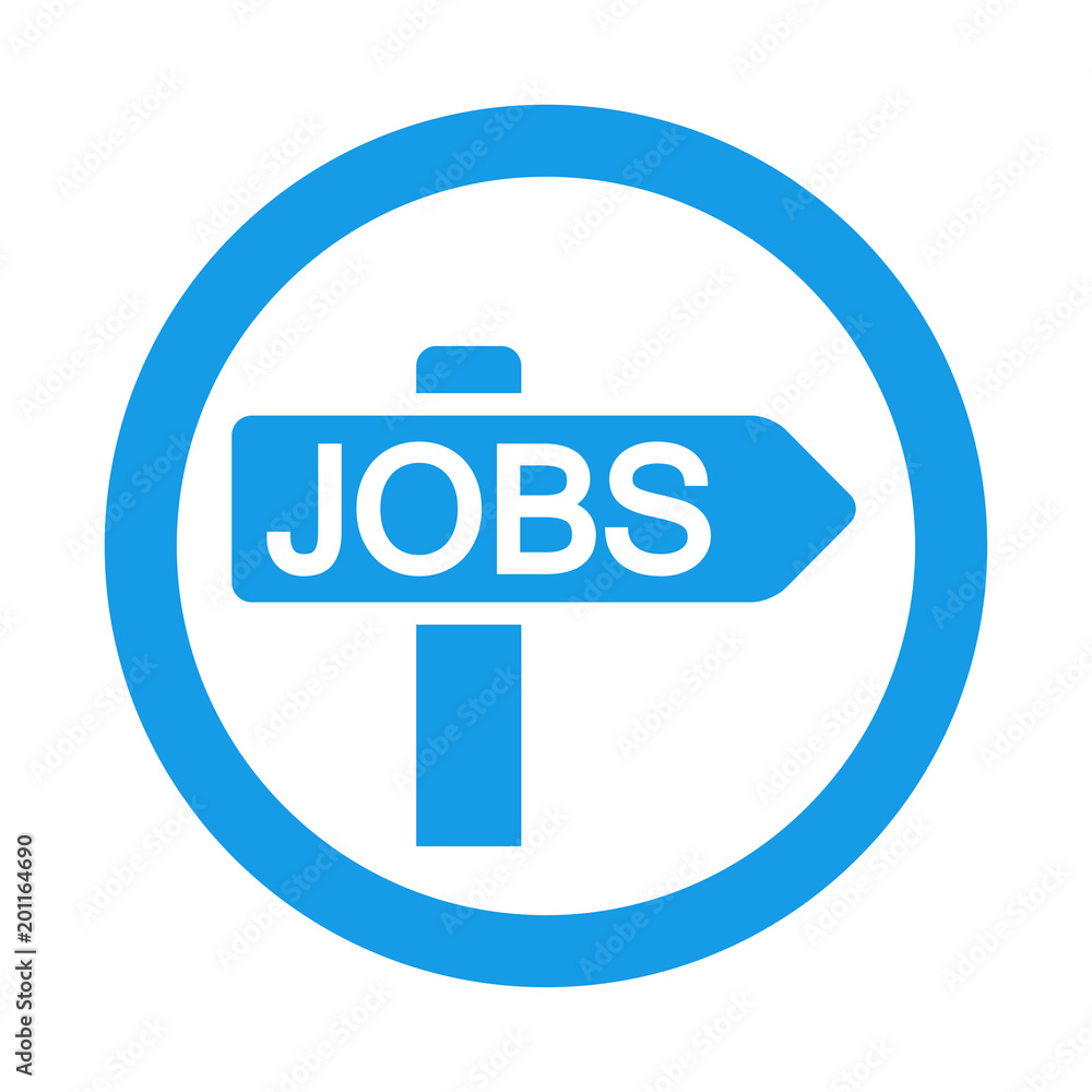 Icono plano cartel direccion JOBS en circulo color azul Icono plano cartel direccion JOBS en circulo color azul
