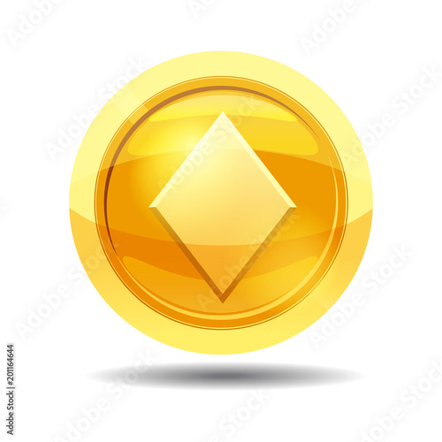 Game coin with tambourine, game interface, gold, vector, cartoon style, isolated