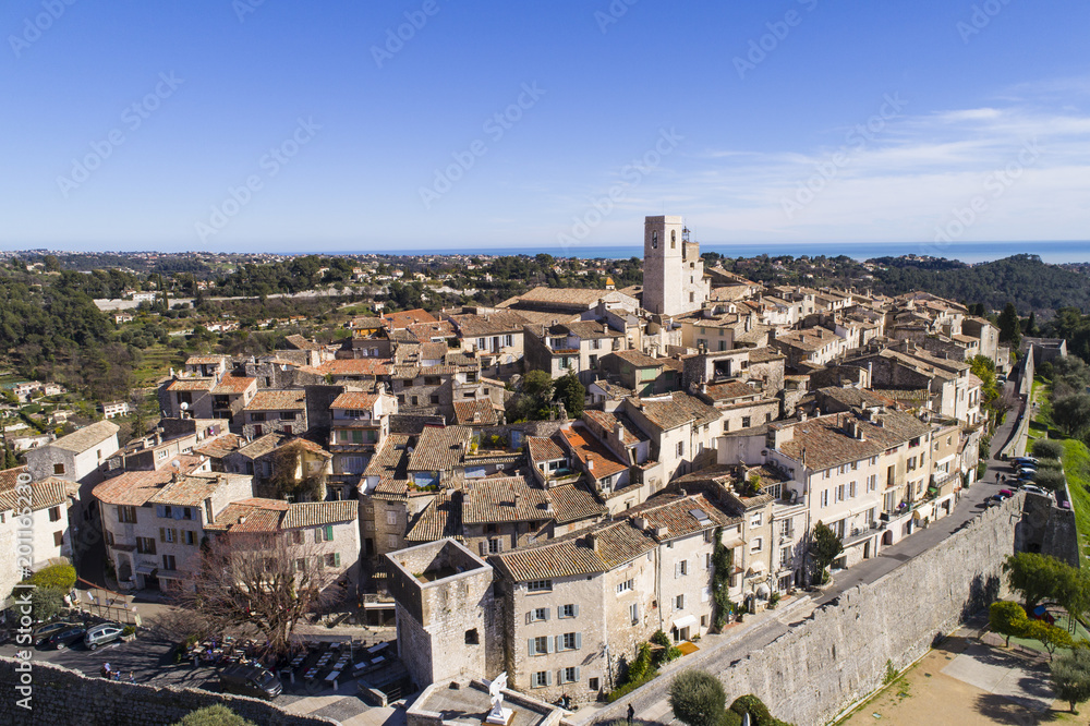 Aerial view of St Paul de Vence, a Famous perched village on French Riviera.