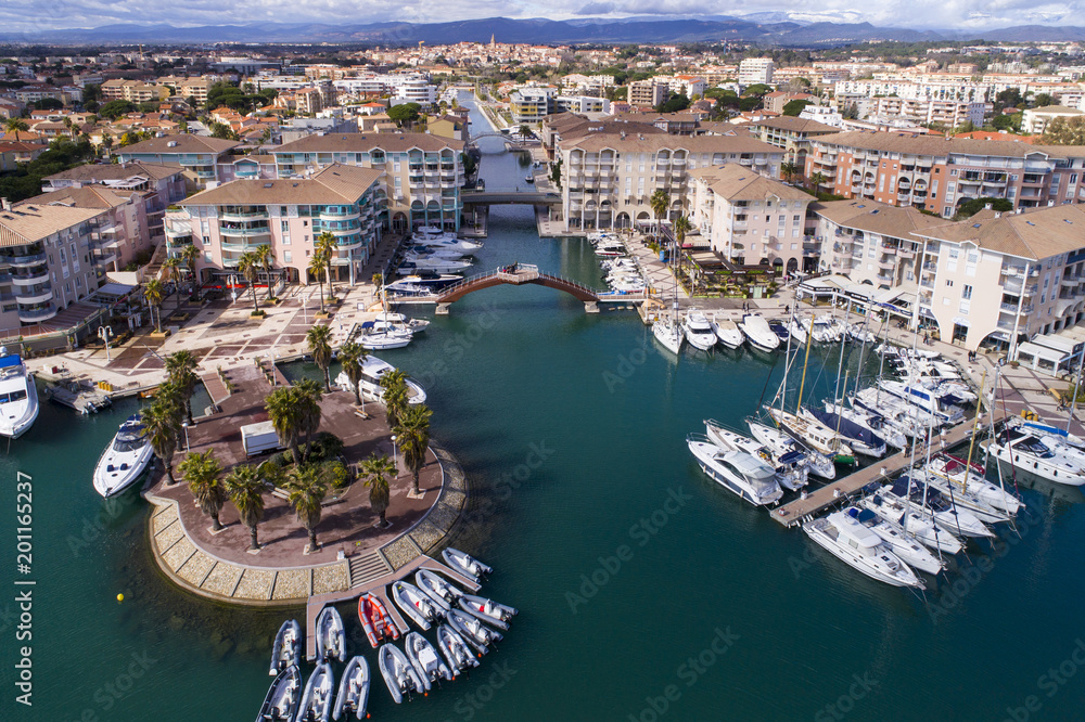 Aerial of Frejus Harbor in the South of France, Cote d'Azur, Var,