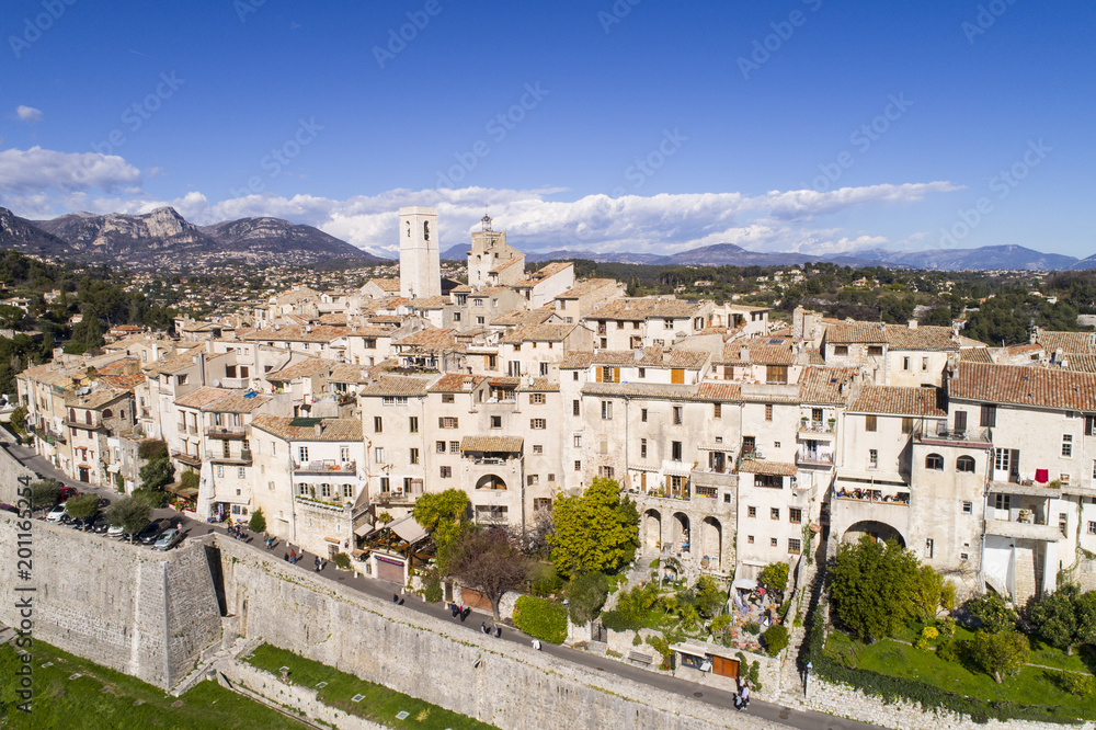 Aerial view of St Paul de Vence, a Famous perched village on French Riviera.