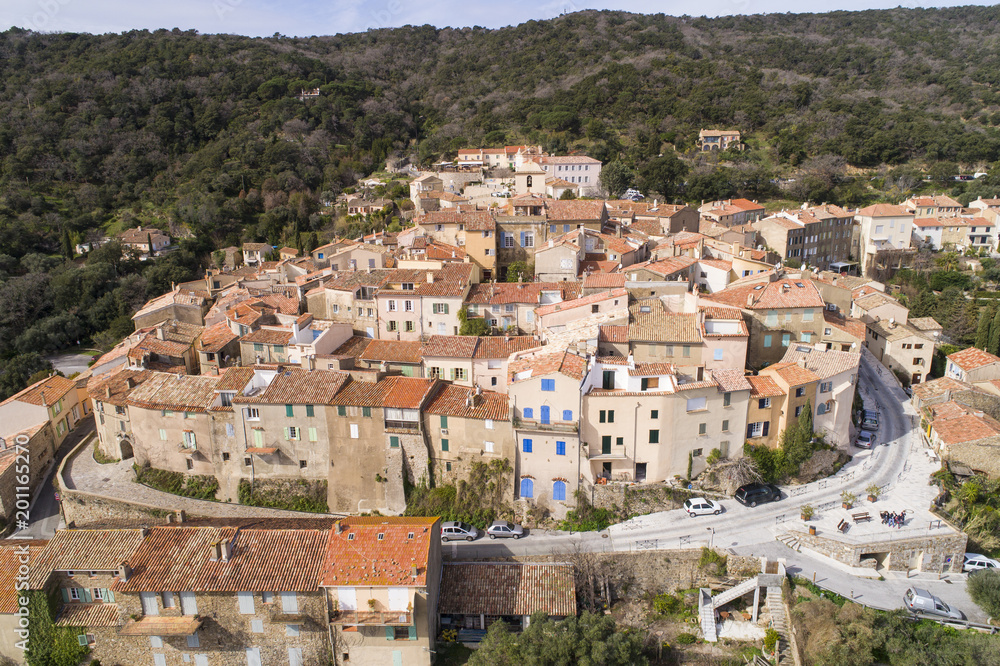 Aerial view of Ramatuelle, Famous Typical village in the south of France