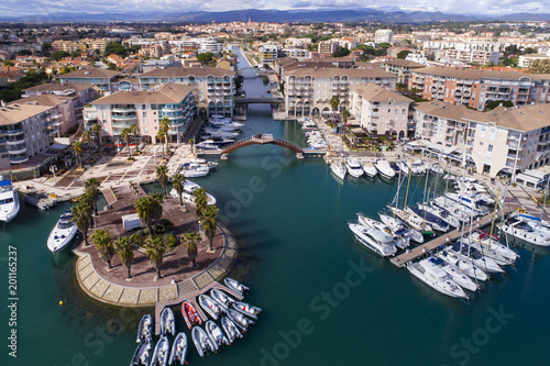 Aerial of Frejus Harbor in the South of France, Cote d'Azur, Var,