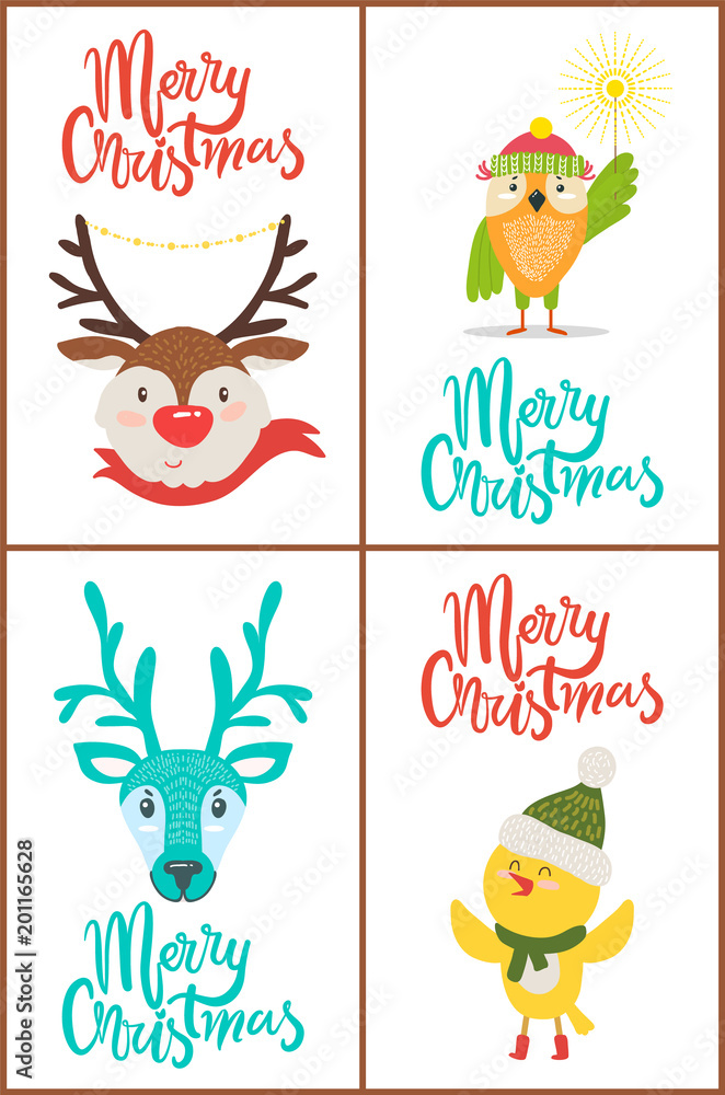 Merry Christmas Reindeers Vector Illustration Merry Christmas Reindeers Vector Illustration