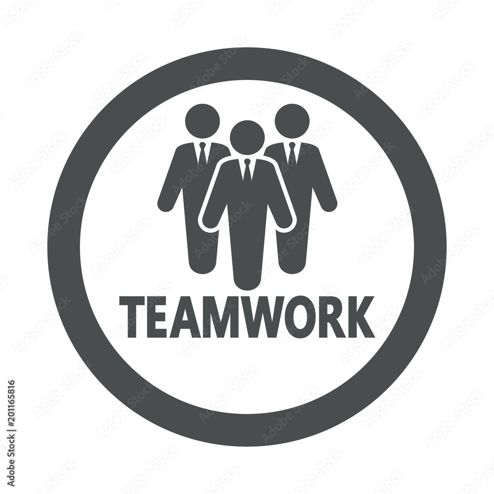 Icono plano TEAMWORK en grupo de trabajo en circulo color gris Icono plano TEAMWORK en grupo de trabajo en circulo color gris