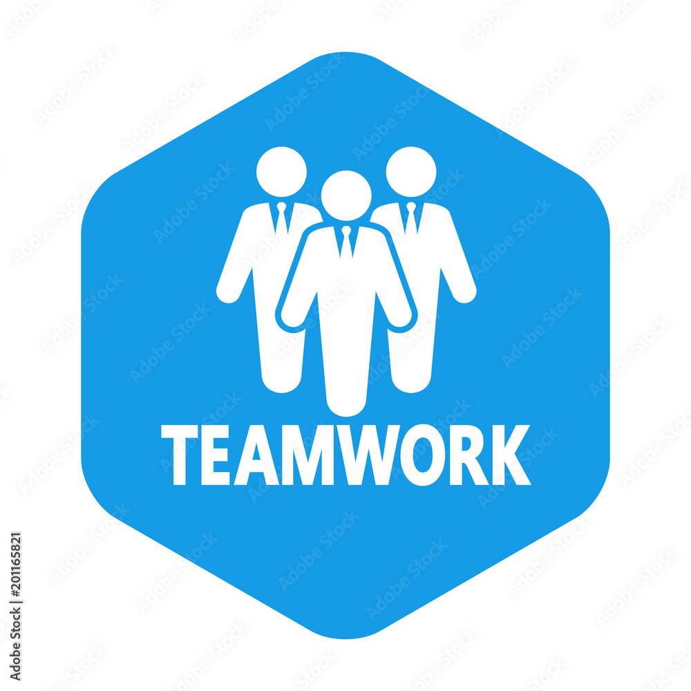 Icono plano TEAMWORK en grupo de trabajo en hexagono azul Icono plano TEAMWORK en grupo de trabajo en hexagono azul