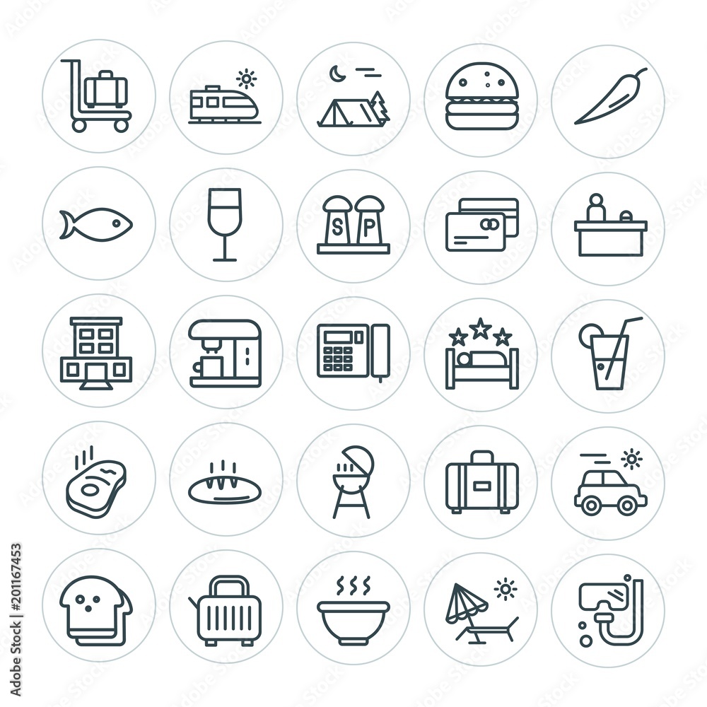 Modern Simple Set of food, hotel, drinks, travel Vector outline Icons. ..Contains such Icons as kitchen, snorkel, food, water, railway and more on white background. Fully Editable. Pixel Perfect Modern Simple Set of food, hotel, drinks, travel Vector outline Icons. ..Contains such Icons as kitchen, snorkel, food, water, railway and more on white background. Fully Editable. Pixel Perfect
