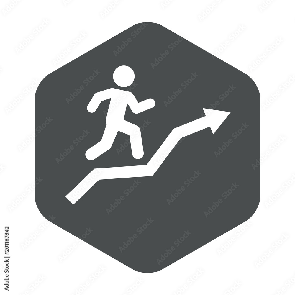 Icono plano corredor en flecha en hexagono gris Icono plano corredor en flecha en hexagono gris