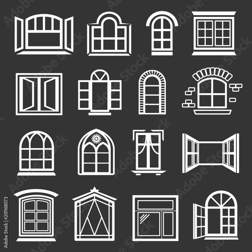 Window design icons set vector white isolated on grey background 