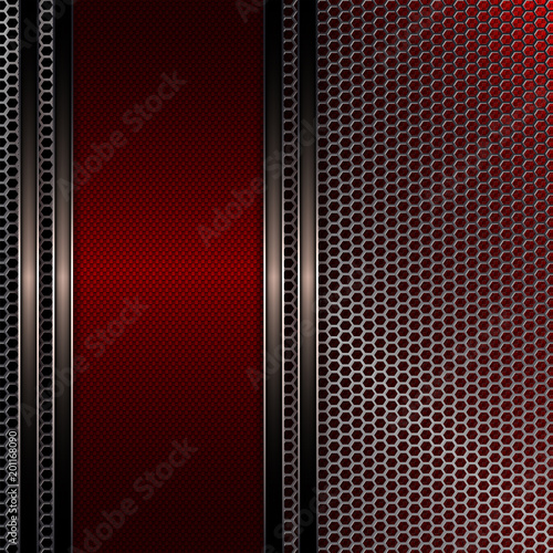 Geometric design with a metallic tint and a red frame.
