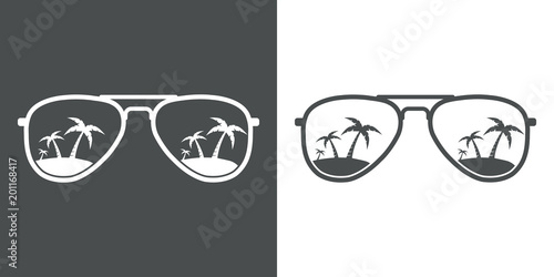 Icono plano gafas de sol con playa en gris y blanco