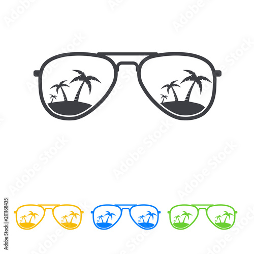 Icono plano gafas de sol con playa en varios colores
