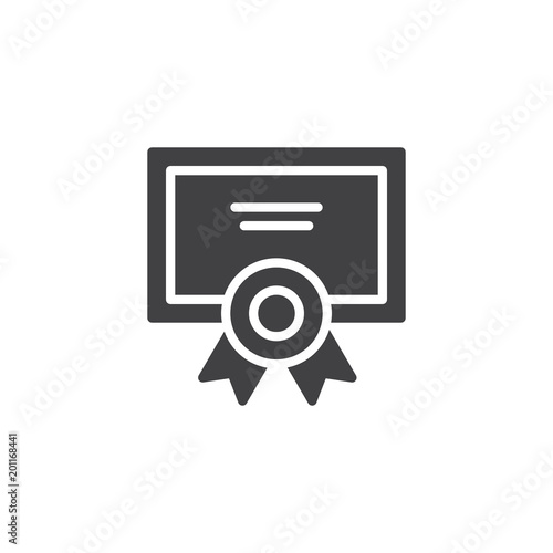 Qualification Certificate vector icon. filled flat sign for mobile concept and web design. Diploma with a seal solid icon. Symbol, logo illustration. Pixel perfect vector graphics