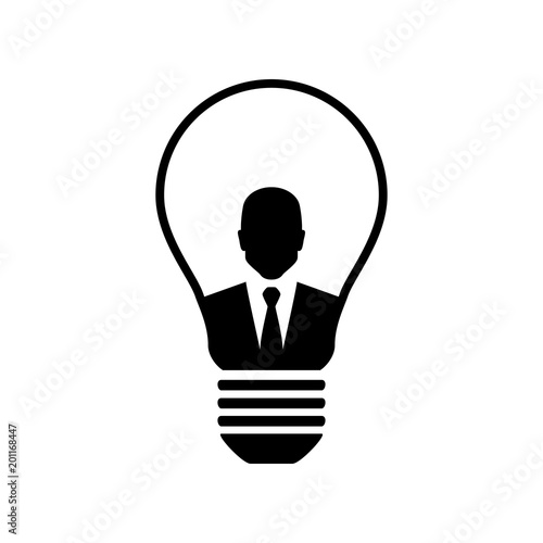 Icono plano hombre de negocios en bombilla en color negro