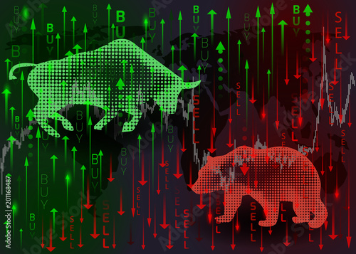 Green bull and red bear.