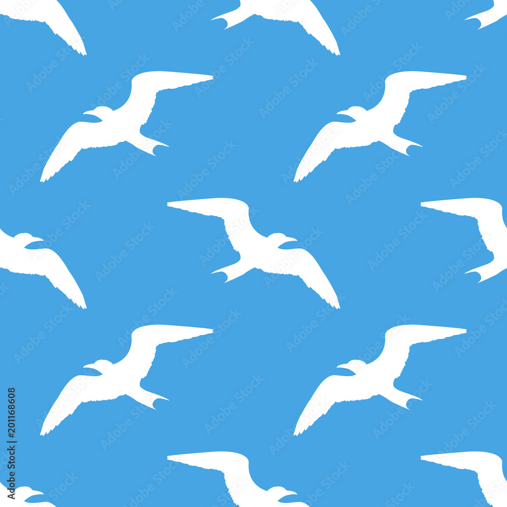 Icono plano patron con silueta gaviota sobre fondo azul Icono plano patron con silueta gaviota sobre fondo azul