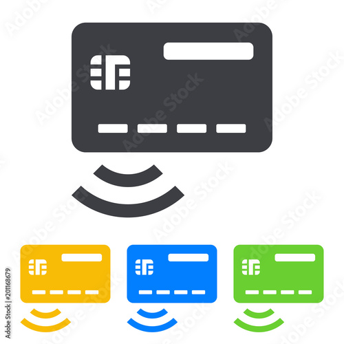 Icono plano tarjeta de credito sin contacto en varios colores