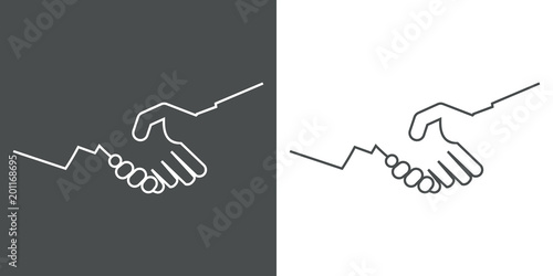 Logotipo manos unidas lineal en gris y blanco