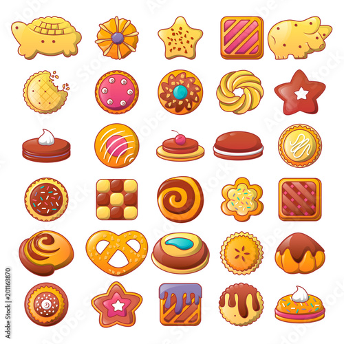 Biscuit cookies icons set. Flat illustration of 25 biscuit cookies vector icons for web