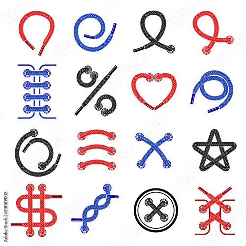 Shoes lace icons set. Simple illustration of 16 shoes lace vector icons for web