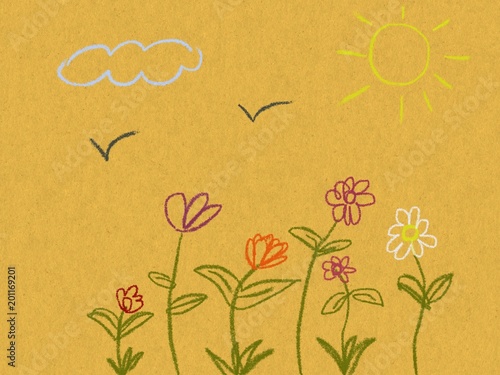 Beautiful illustration spring flowers yellow background