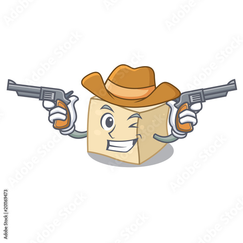 Cowboy tofu character cartoon style