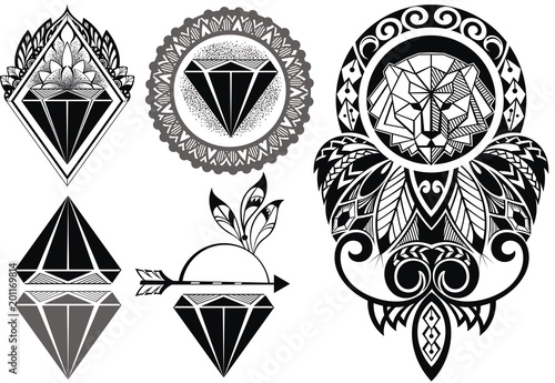 Tattoo diamonds and tattoo design with lion