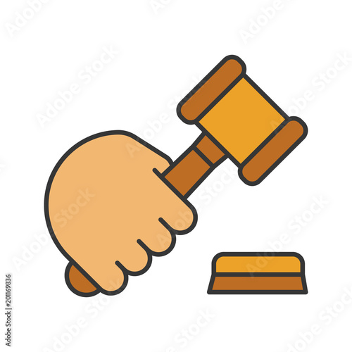 Hand holding gavel color icon