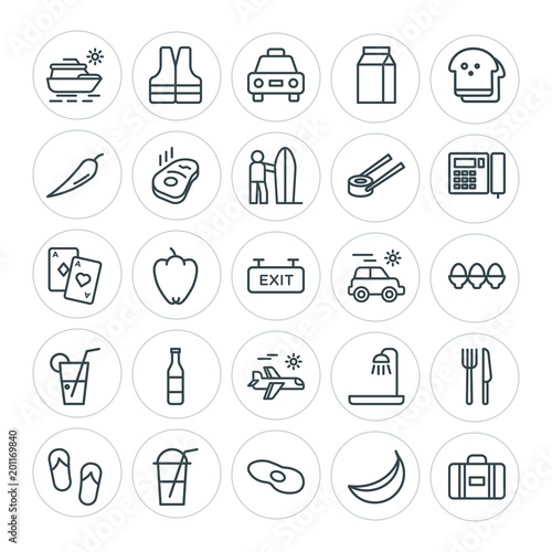 Modern Simple Set of food, hotel, drinks, travel Vector outline Icons. ..Contains such Icons as fashion, water, baggage, travel, cold and more on white background. Fully Editable. Pixel Perfect