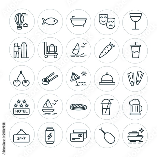 Modern Simple Set of food, hotel, drinks, travel Vector outline Icons. ..Contains such Icons as energy, drink, bath, isolated, hygiene and more on white background. Fully Editable. Pixel Perfect