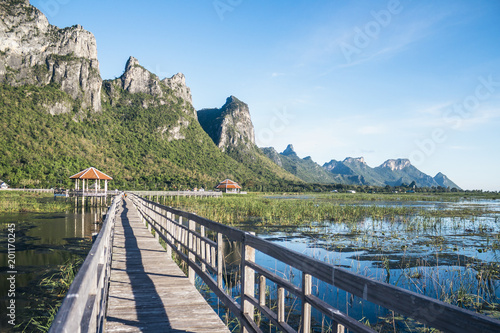 Wooden walkway in Khao Sam Roi Yot National Park, Kui Buri District, Prachuap Khiri Khan, Thailand