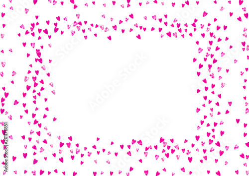 Wedding confetti with pink glitter hearts. Valentines day. Vector background. Hand drawn texture. Love theme for gift coupons  vouchers  ads  events. Wedding confetti template with hearts.