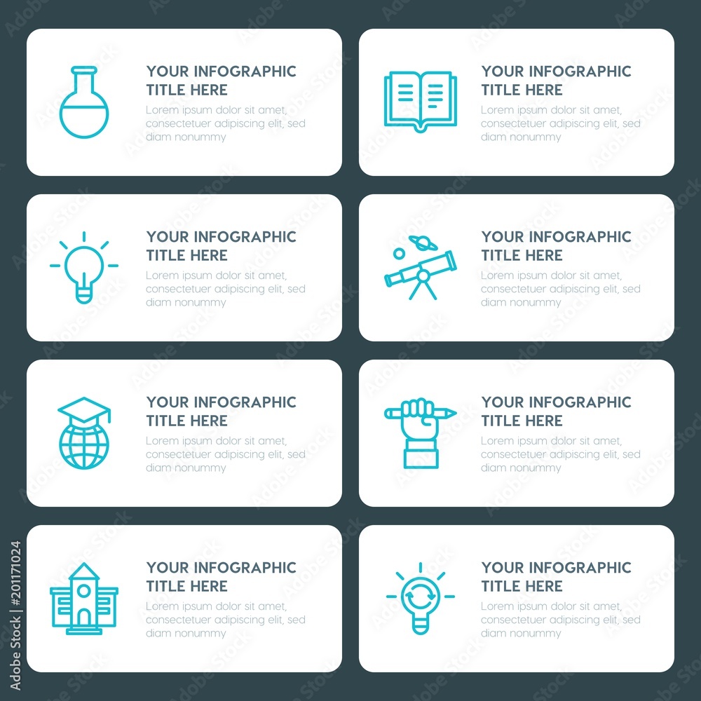 Fototapeta premium Flat science, education infographic timeline template for presentations, advertising, annual reports