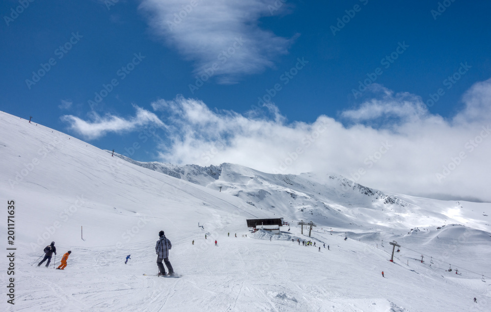 Ski slopes of Pradollano in Sierra Nevada mountains in Spain