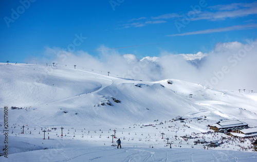 Ski slopes of Pradollano in Sierra Nevada mountains in Spain
