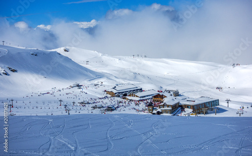 Ski slopes of Pradollano in Sierra Nevada mountains in Spain photo