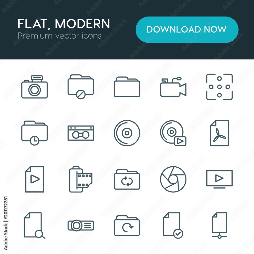 Modern Simple Set of folder, video, photos, files Vector outline Icons. ..Contains such Icons as digital, background, camera, business and more on white background. Fully Editable. Pixel Perfect Modern Simple Set of folder, video, photos, files Vector outline Icons. ..Contains such Icons as digital, background, camera, business and more on white background. Fully Editable. Pixel Perfect